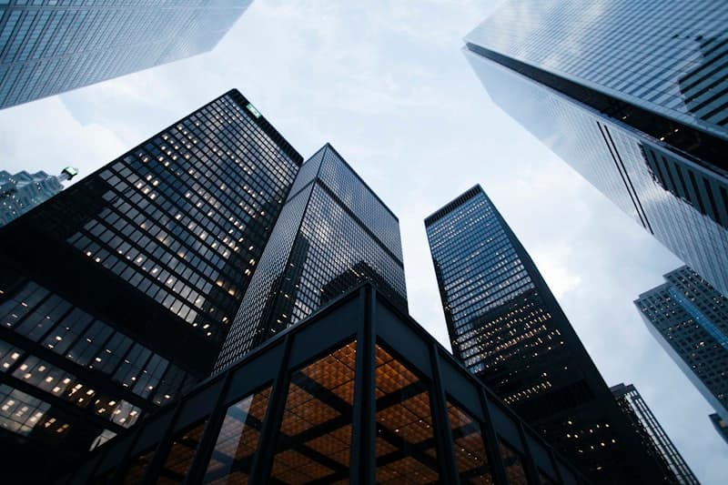 Modern glass skyscrapers for corporate travel