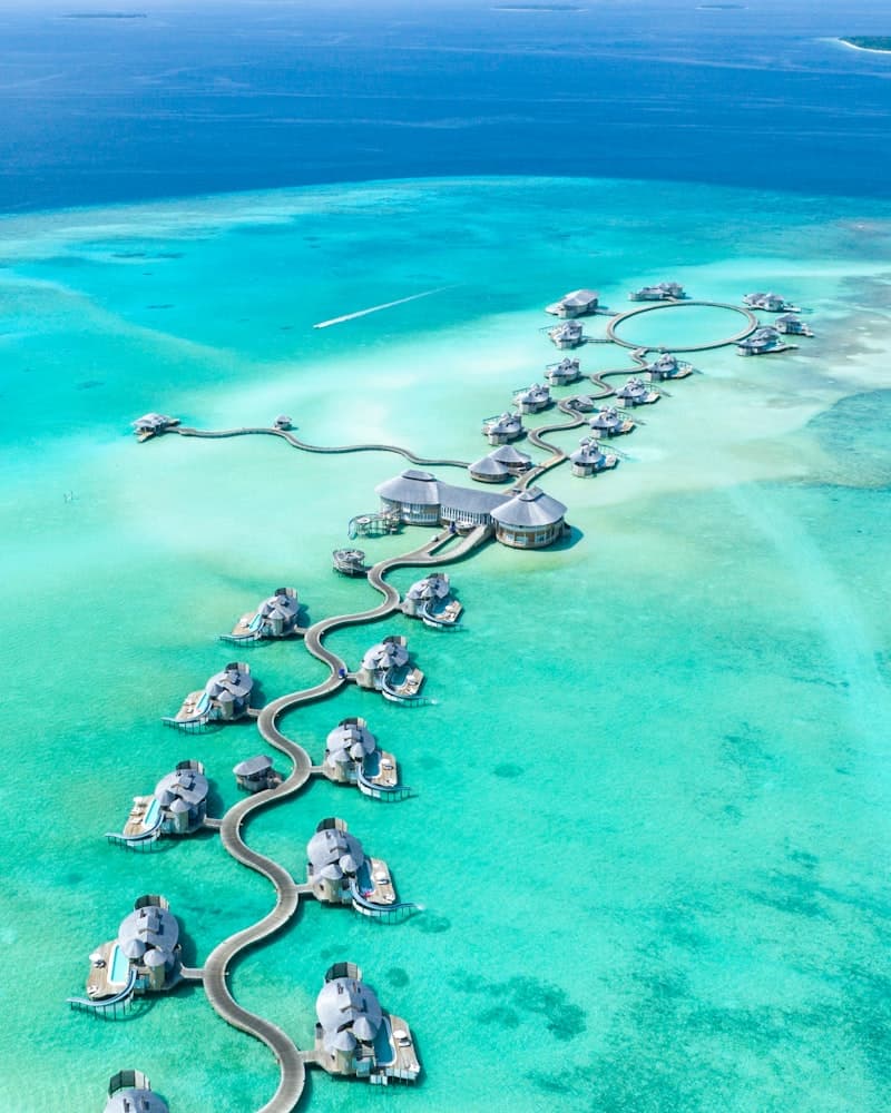 Overwater bungalows on a tropical holiday resort
